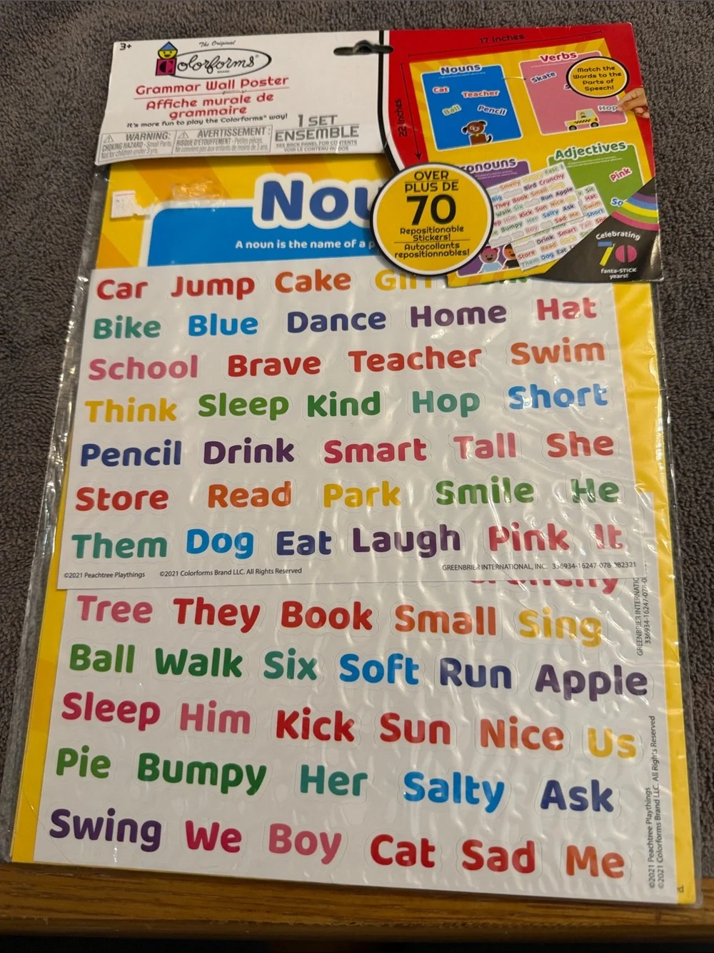 Colorful Grammar Wall Poster - Multicolor Word Stickers by